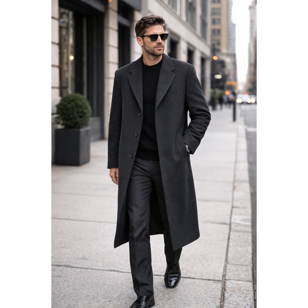 Lauren Ralph Lauren Men's 44L Wool Cashmere Black Overcoat Old Money Preppy